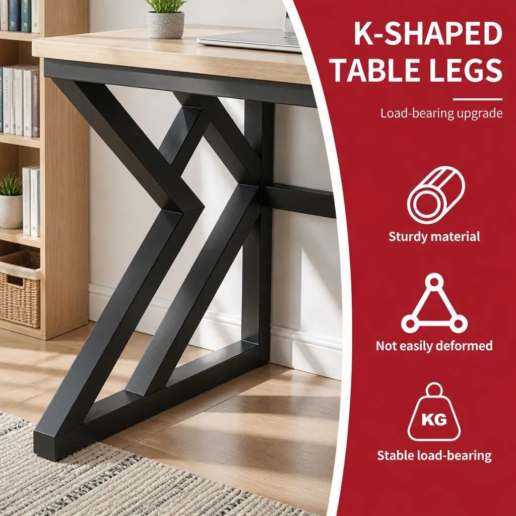 Computer Desk Black and Armani Grey 120x60x170cm Spacious K-Shaped Workstation with Bookshelf and Waterproof Surface