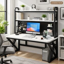Computer Study Desk With Black Legs and White Desktop