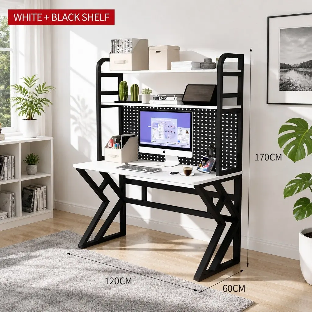 Computer Study Desk With Black Legs and White Desktop