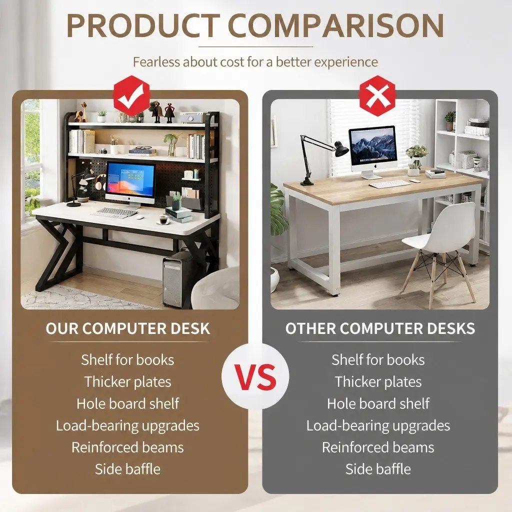 Computer Study Desk With Black Legs and White Desktop