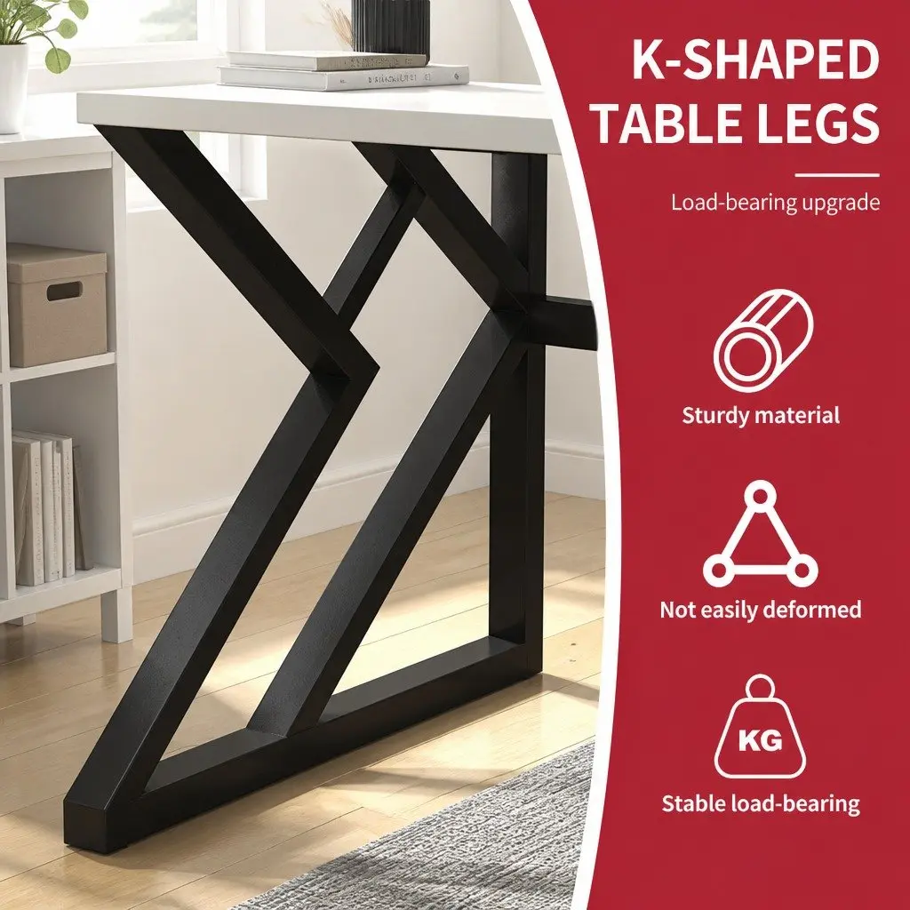 Computer Study Desk With Black Legs and White Desktop