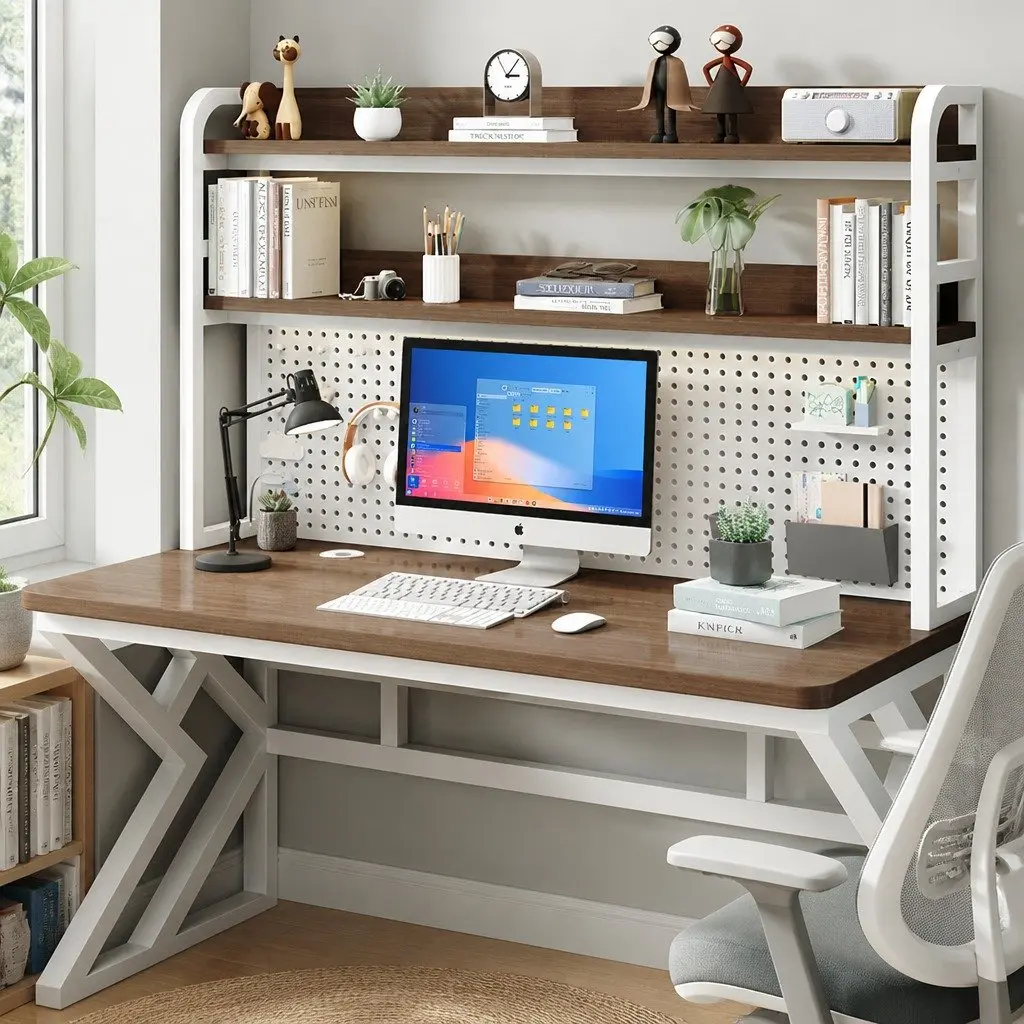 Computer Desk White Black 160x60x170cm Nordic Style Waterproof Wear-resistant Surface K-shaped Table Legs