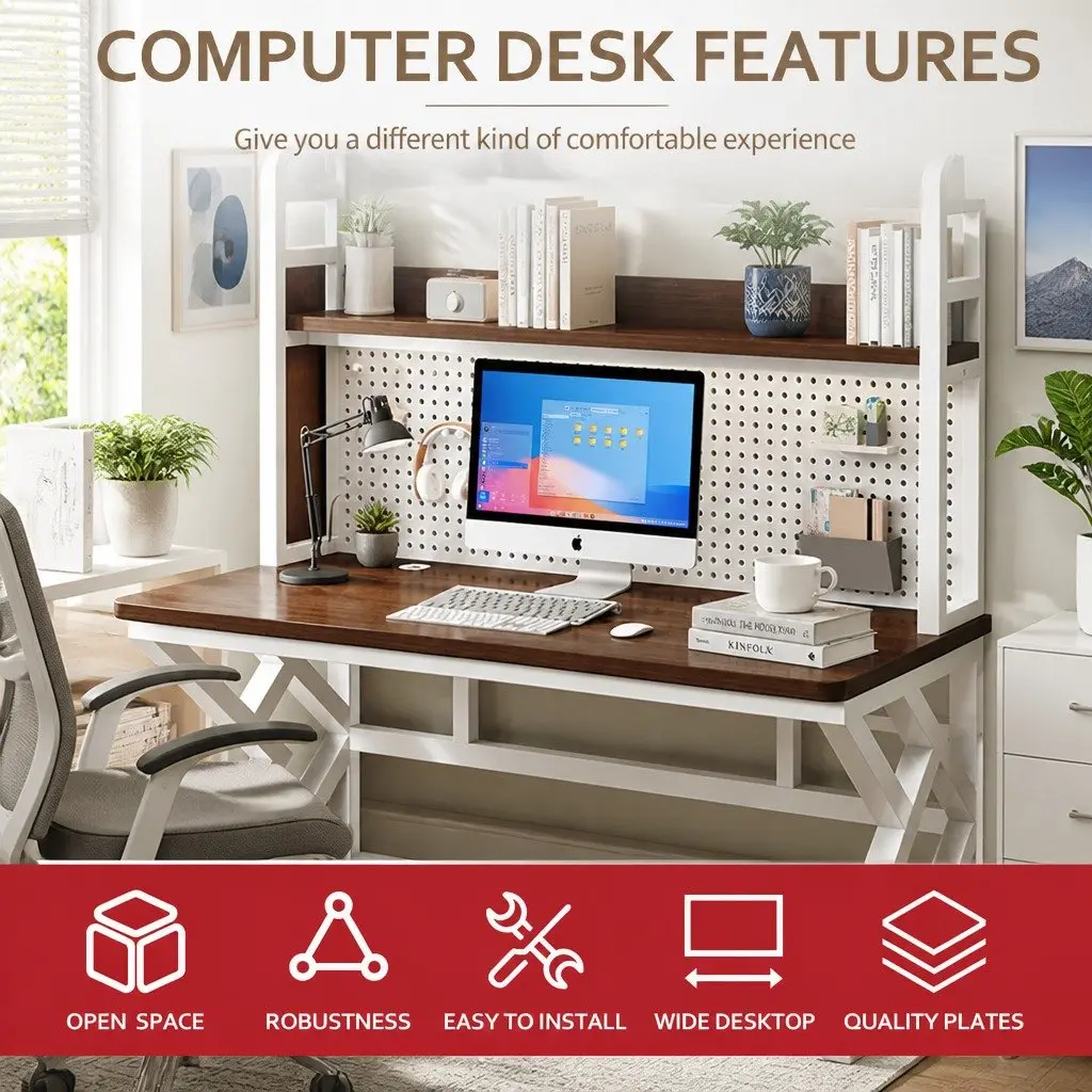 Computer Desk White Black 160x60x170cm Nordic Style Waterproof Wear-resistant Surface K-shaped Table Legs
