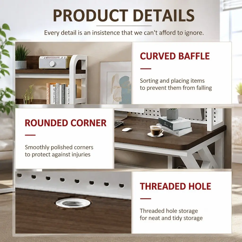 Computer Desk White Black 160x60x170cm Nordic Style Waterproof Wear-resistant Surface K-shaped Table Legs