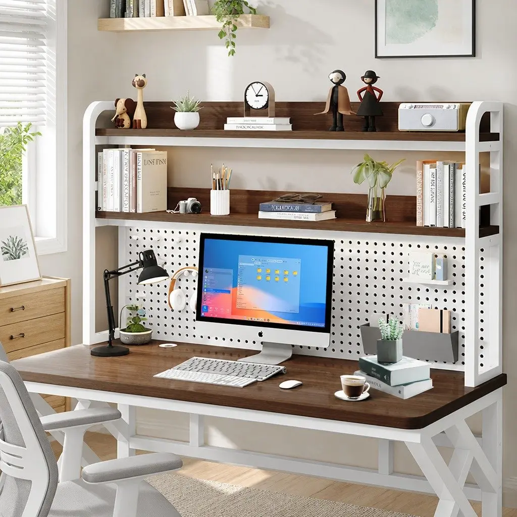 Computer Desk White Black 160x60x170cm Nordic Style Waterproof Wear-resistant Surface K-shaped Table Legs