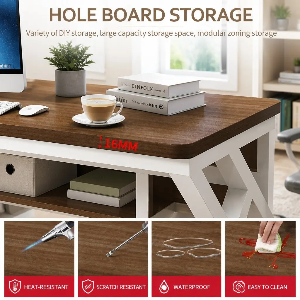 Computer Desk White Black 160x60x170cm Nordic Style Waterproof Wear-resistant Surface K-shaped Table Legs