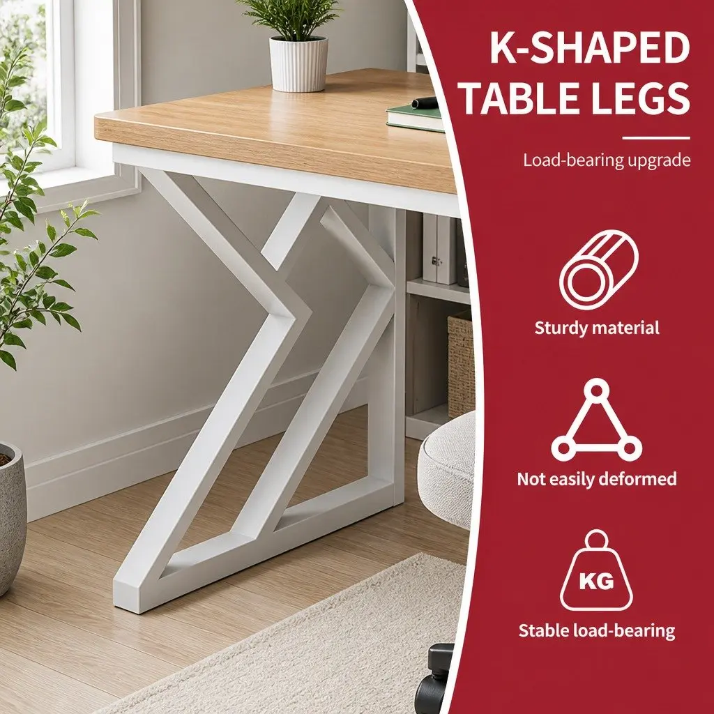 Computer Desk White Black 160x60x170cm Nordic Style Waterproof Wear-resistant Surface K-shaped Table Legs