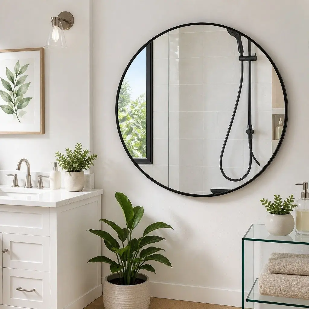 Circular Wall Mirror Metal Frame Vintage Bathroom Vanity Accent Decor