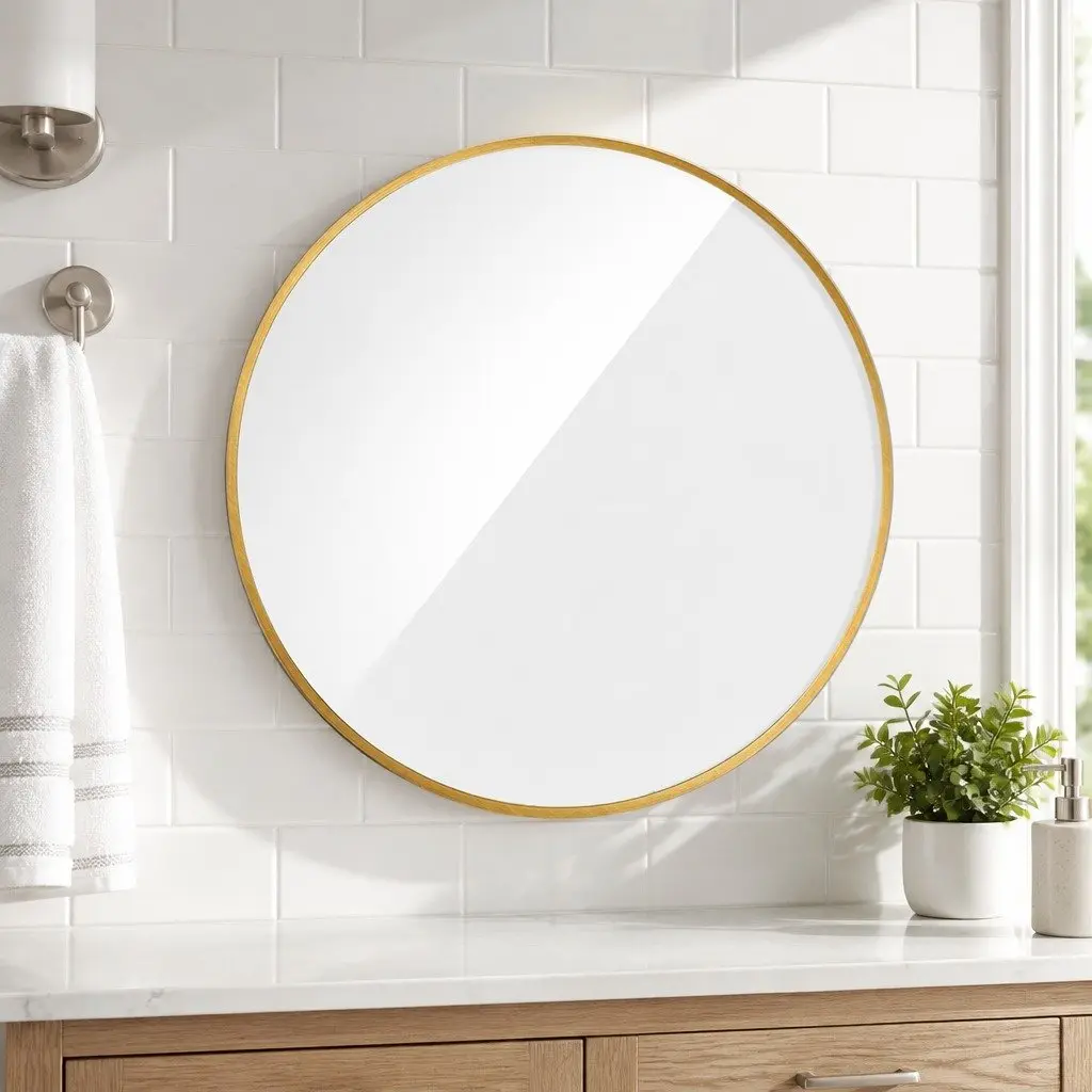 Circular Wall Mirror Gold 80cm High Definition Silver Mirror Decorative Home