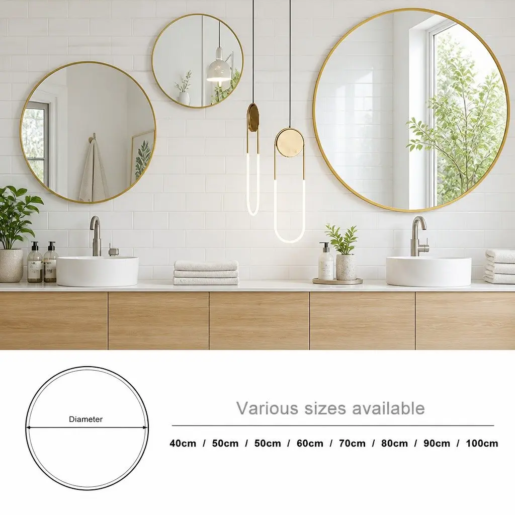 Circular Wall Mirror Gold 80cm High Definition Silver Mirror Decorative Home