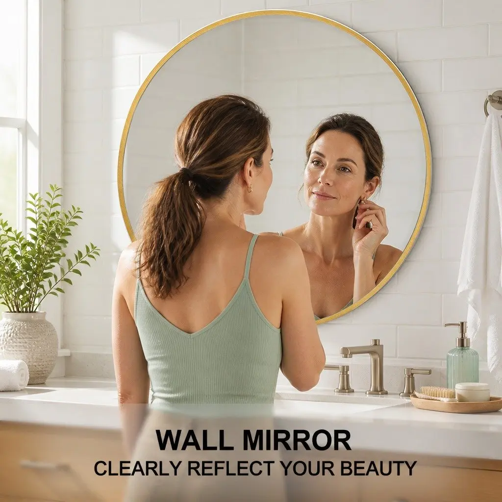 Circular Wall Mirror Gold 80cm High Definition Silver Mirror Decorative Home
