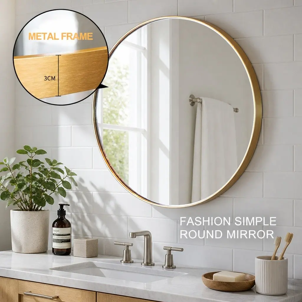 Circular Wall Mirror Gold 80cm High Definition Silver Mirror Decorative Home