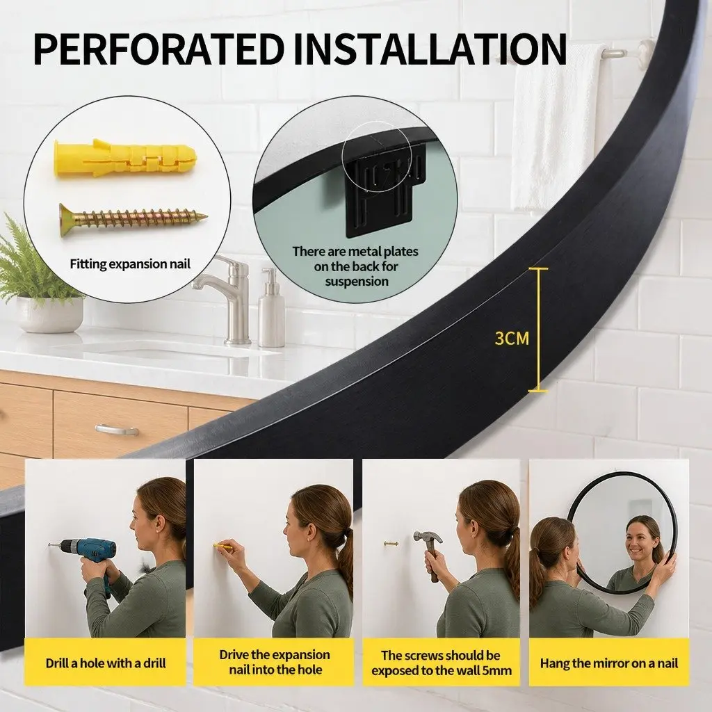 Circular Wall Mirror Gold 80cm High Definition Silver Mirror Decorative Home
