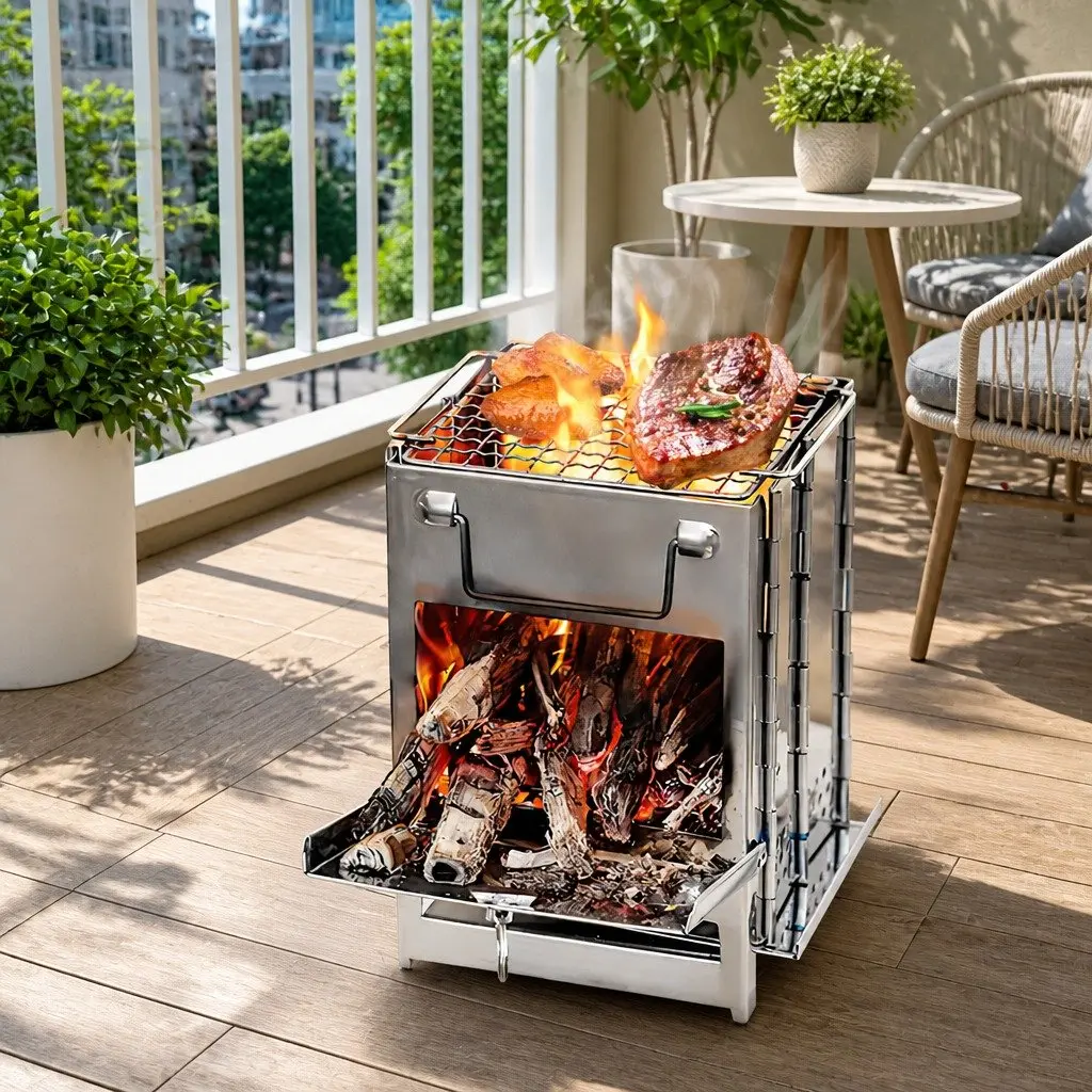 Portable Folding Wood Charcoal Camping Stove Outdoor BBQ Alcohol Burning Cooker
