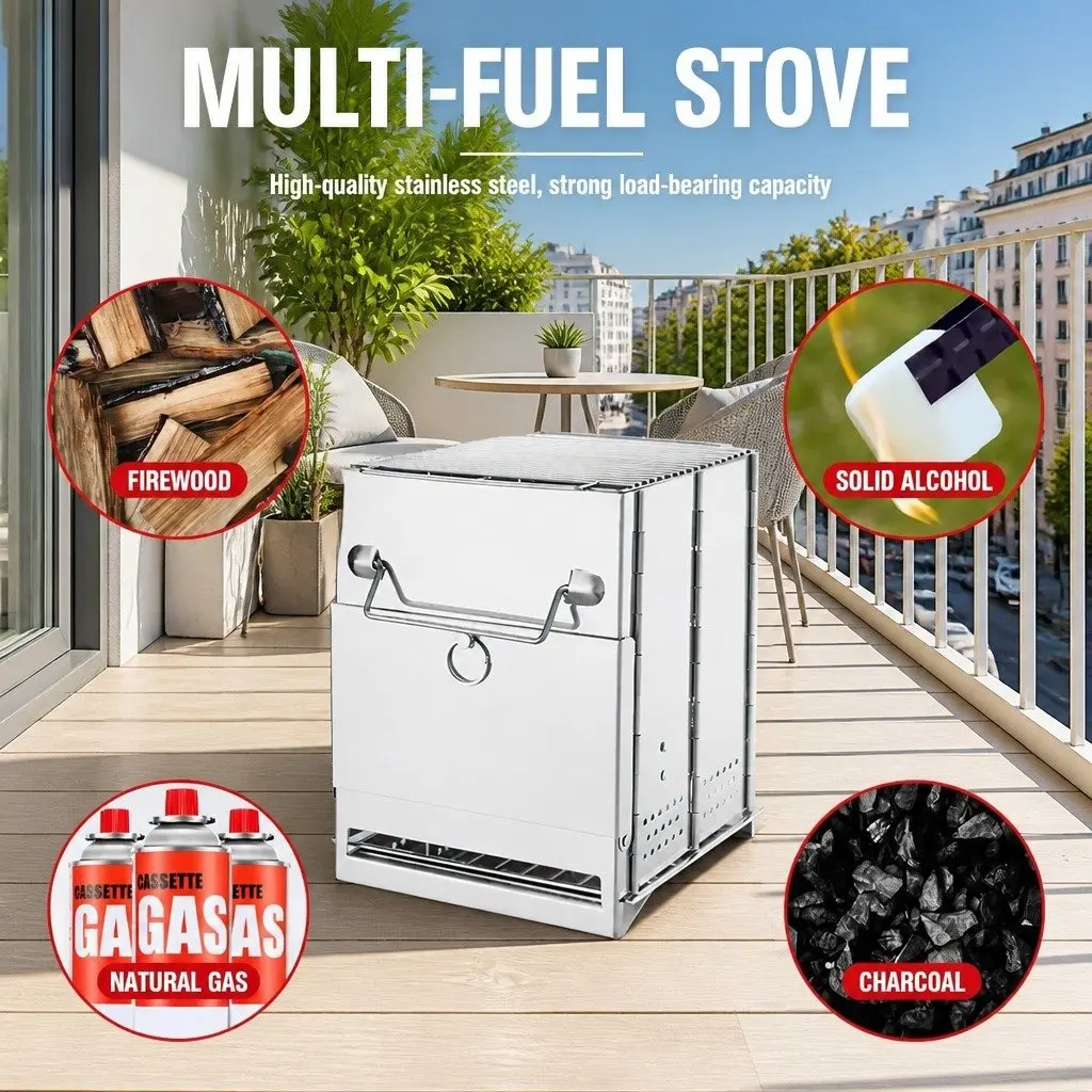 Portable Folding Wood Charcoal Camping Stove Outdoor BBQ Alcohol Burning Cooker