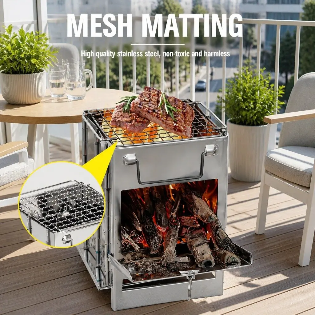 Portable Folding Wood Charcoal Camping Stove Outdoor BBQ Alcohol Burning Cooker