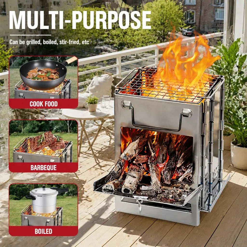 Portable Folding Wood Charcoal Camping Stove Outdoor BBQ Alcohol Burning Cooker