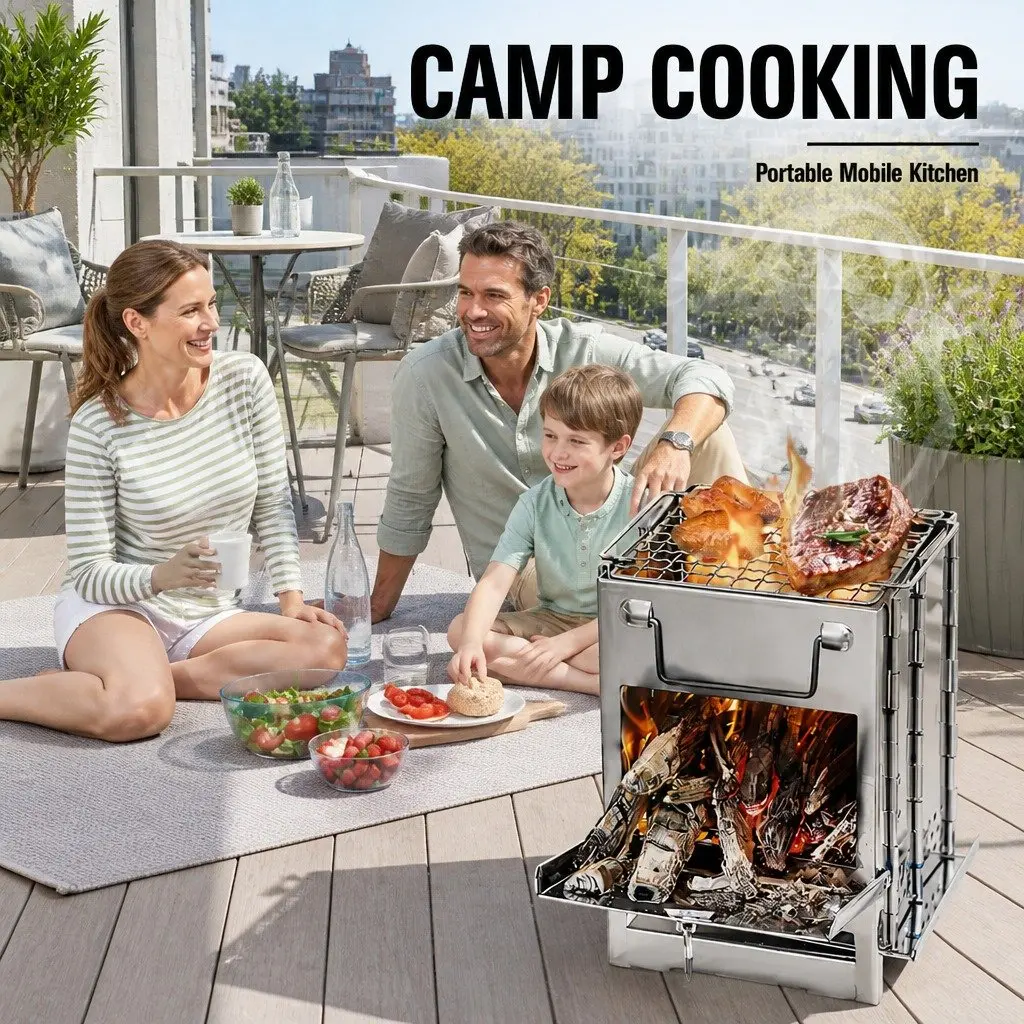 Portable Folding Wood Charcoal Camping Stove Outdoor BBQ Alcohol Burning Cooker