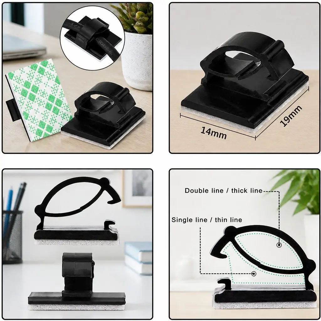 Adhesive Wire Clip Cable Holder Organizer Cord Management Drop Clamp Fastener