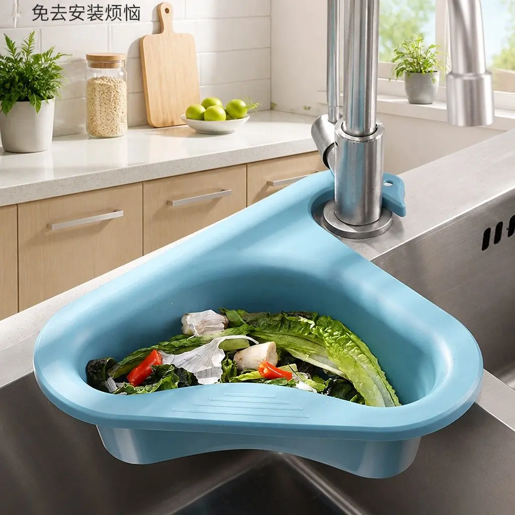 Triangle Kitchen Sink Organizer Storage Basket Rack Drain Strainer Shelf Unit