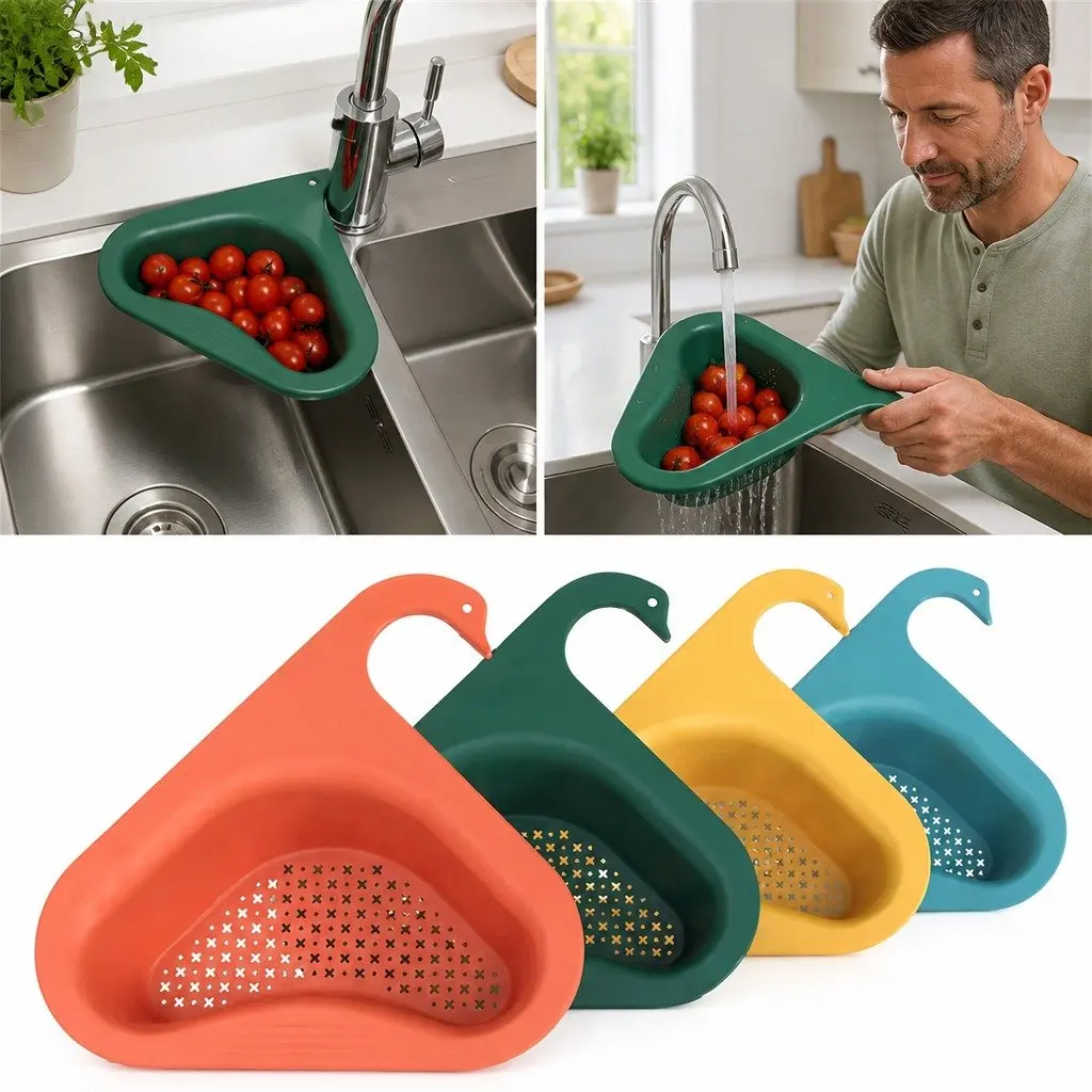 Triangle Kitchen Sink Organizer Storage Basket Rack Drain Strainer Shelf Unit