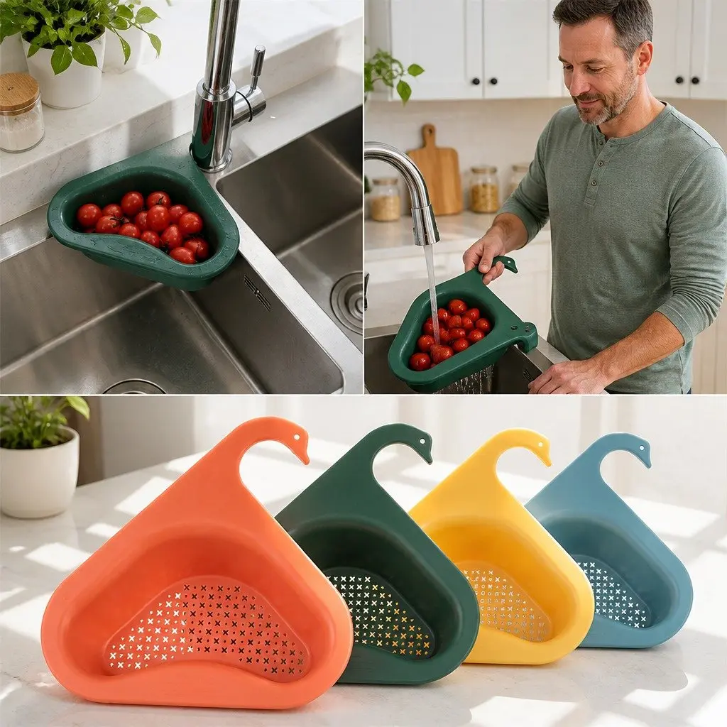 Kitchen Sink Drain Basket Yellow Food-Grade PP Non-Slip Hanging Storage Rack