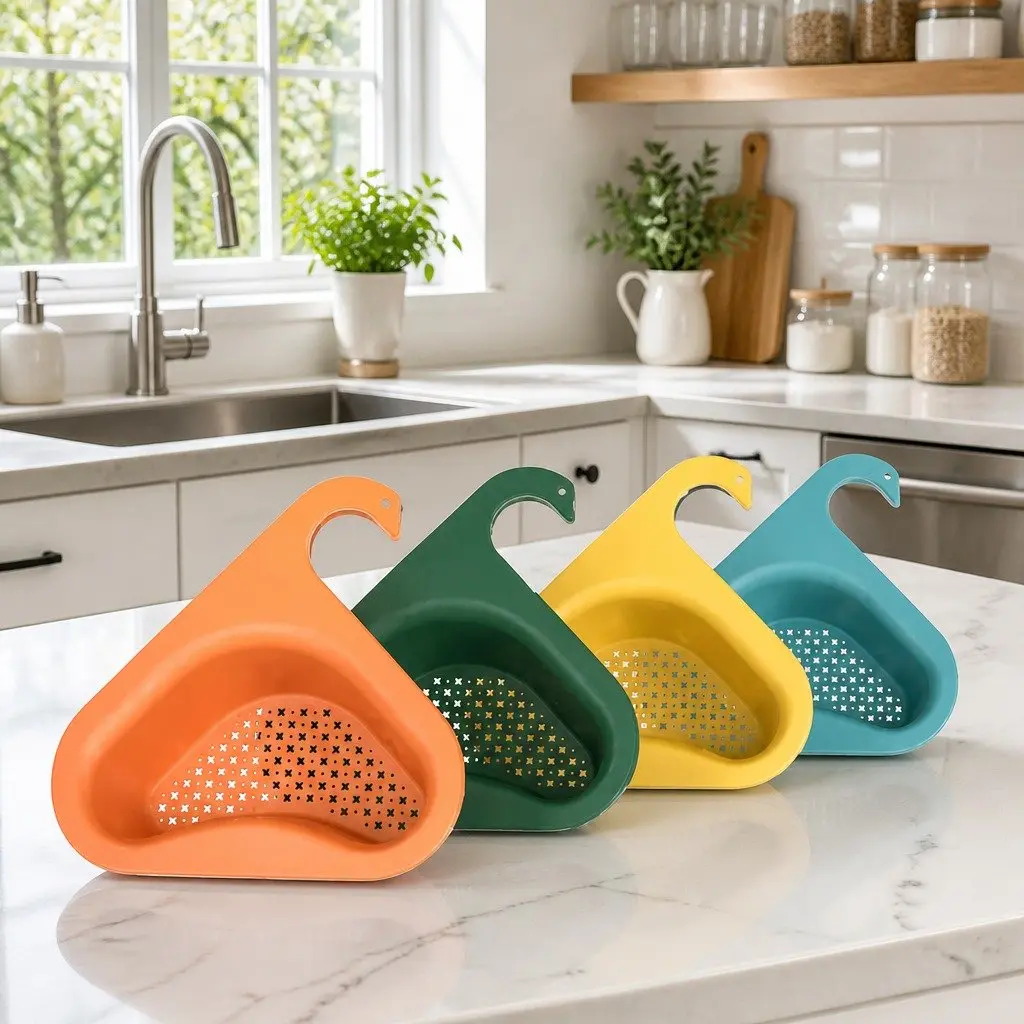 Kitchen Sink Drain Basket Yellow Food-Grade PP Non-Slip Hanging Storage Rack