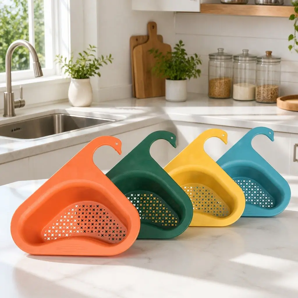 Kitchen Sink Drain Basket Yellow Food-Grade PP Non-Slip Hanging Storage Rack