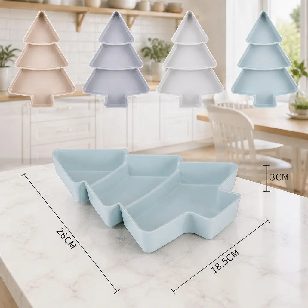 Dried Fruit Tray Blue 25.5 X 18.5cm Christmas Tree Shaped Multi-Grid Serving Plate