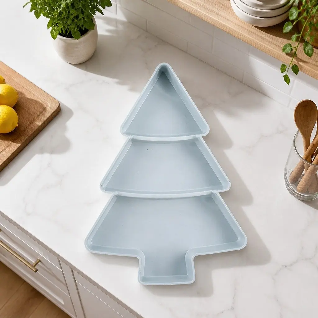 Dried Fruit Tray Blue 25.5 X 18.5cm Christmas Tree Shaped Multi-Grid Serving Plate