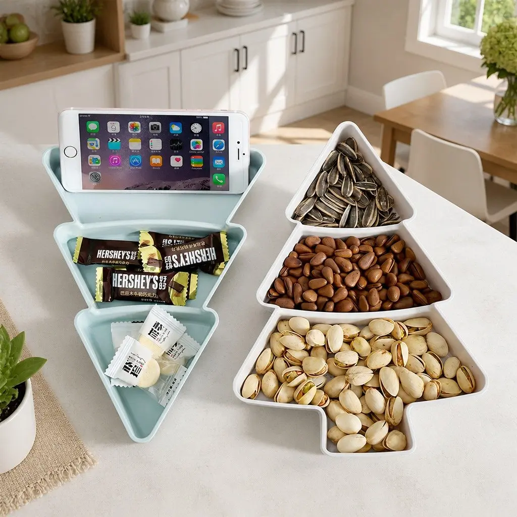 Dried Fruit Tray Blue 25.5 X 18.5cm Christmas Tree Shaped Multi-Grid Serving Plate