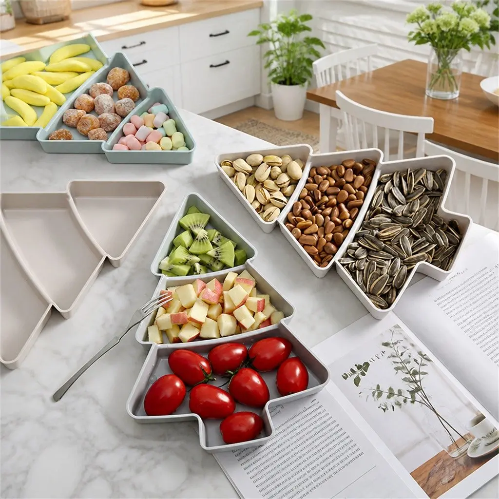Dried Fruit Tray Blue 25.5 X 18.5cm Christmas Tree Shaped Multi-Grid Serving Plate