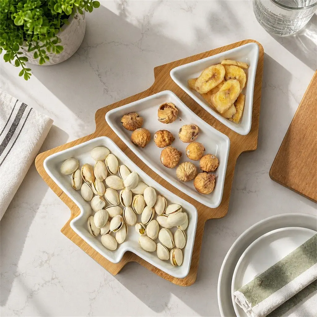 Dried Fruit Tray Blue 25.5 X 18.5cm Christmas Tree Shaped Multi-Grid Serving Plate