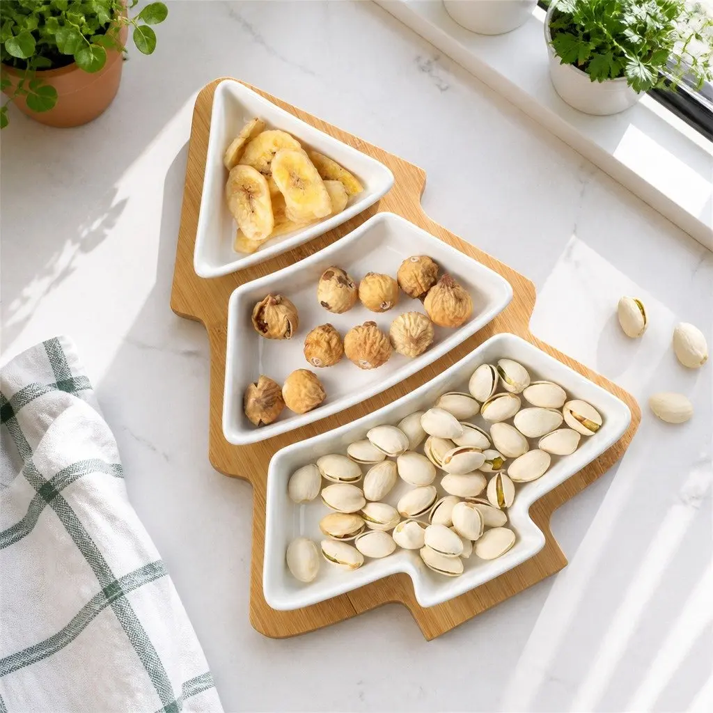 Small Tree Design Split Dry Fruit Plate Snack Food Storage Household White