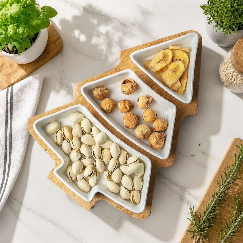 Small Tree Design Split Dry Fruit Plate Snack Food Storage Household White
