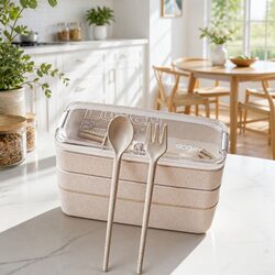 Compact 3-Layer Bento Lunch Box 900ml Leakproof Design