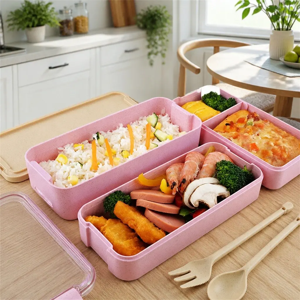 Bento Lunch Box Yellow 900ml Leakproof 3-Layer Food Storage Container with Flexible Lock Seal