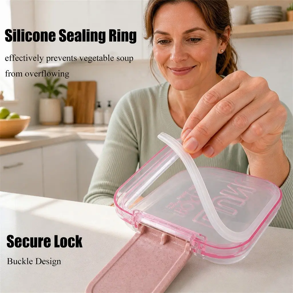 Bento Box Pink 3-Layer Leakproof Food Storage Container with Flexible Lock Seal