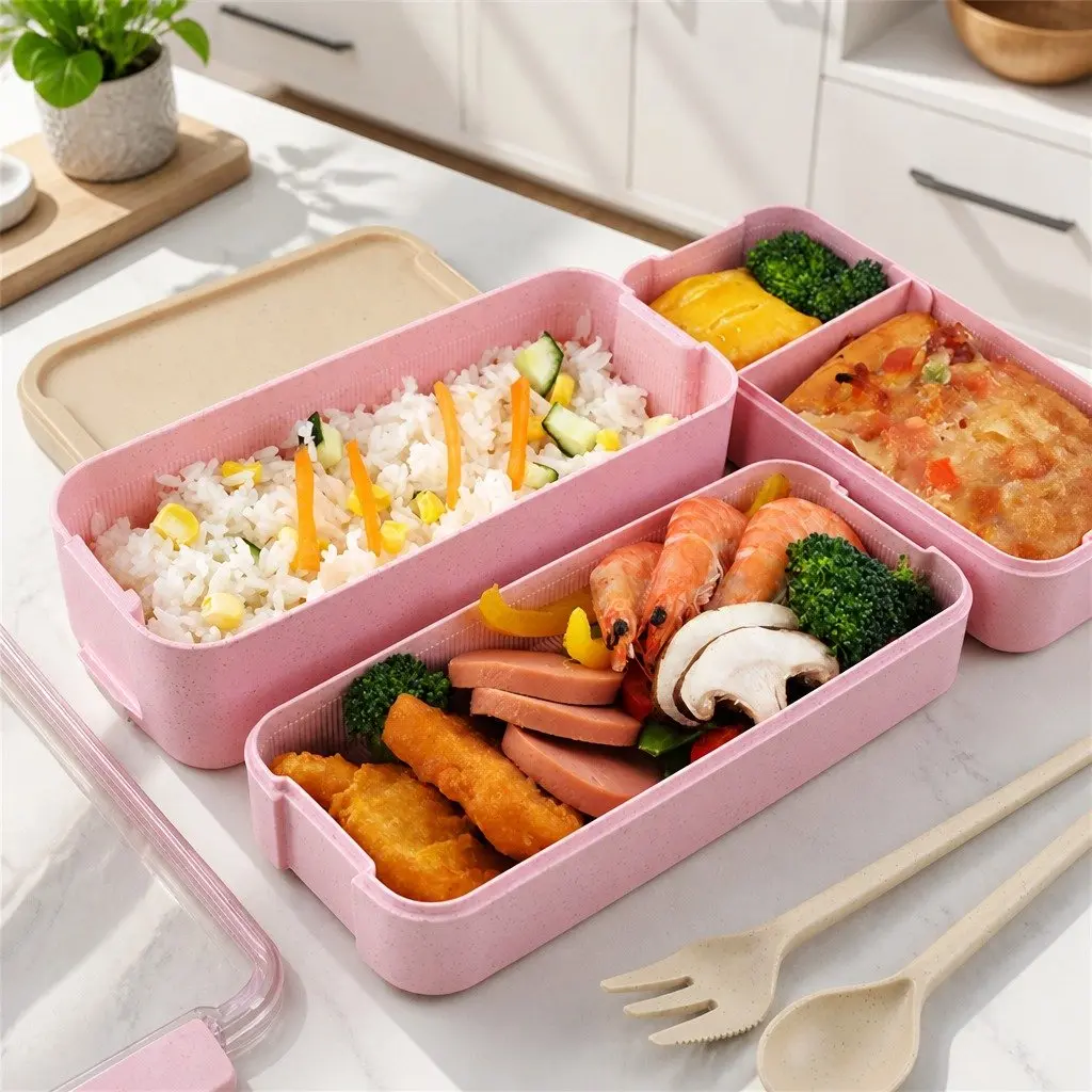 Bento Box Pink 3-Layer Leakproof Food Storage Container with Flexible Lock Seal