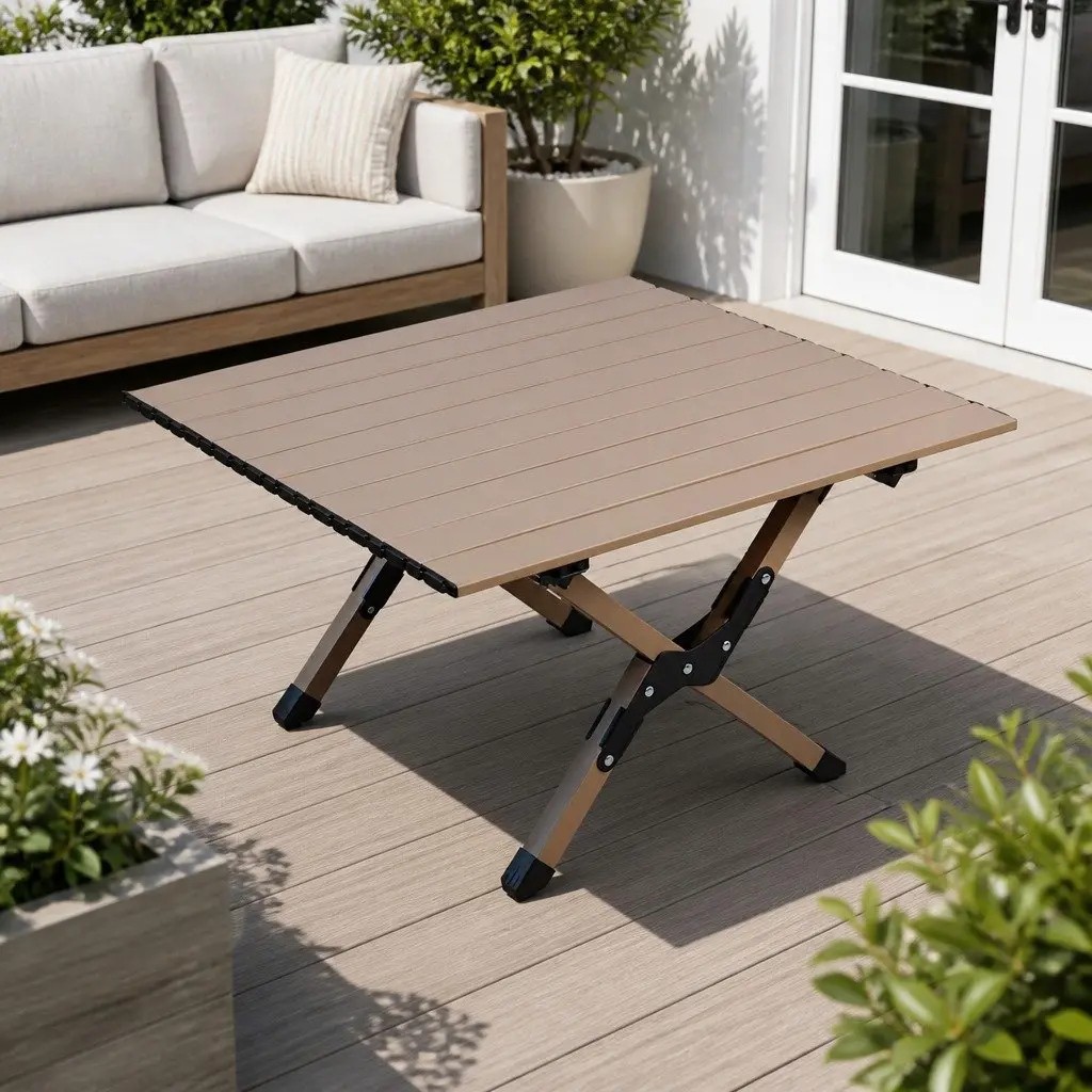 Portable Foldable Carbon Steel Camping Table Outdoor Picnic BBQ Roll Desk
