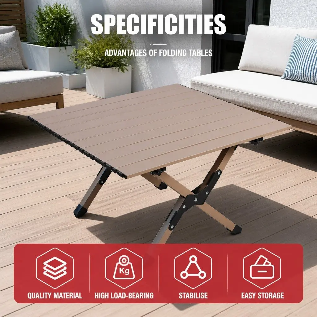 Portable Foldable Carbon Steel Camping Table Outdoor Picnic BBQ Roll Desk