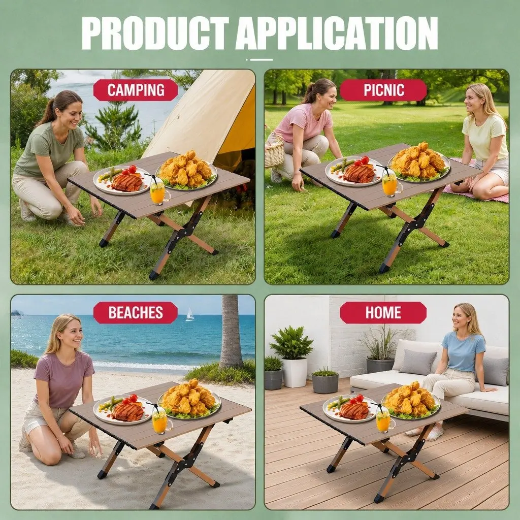 Portable Foldable Carbon Steel Camping Table Outdoor Picnic BBQ Roll Desk