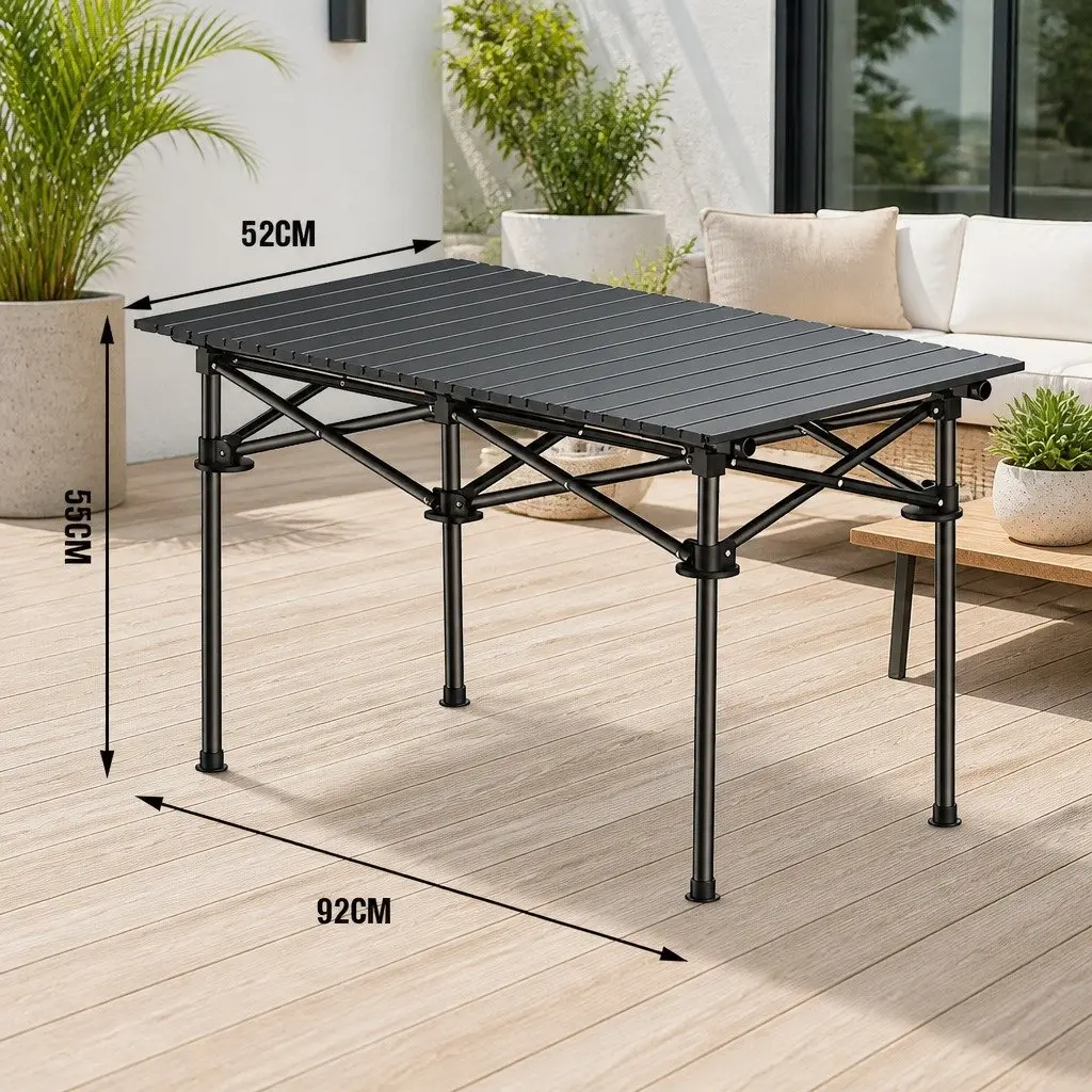 Folding Camping Table Outdoor Picnic Storage Rack Portable Black Design