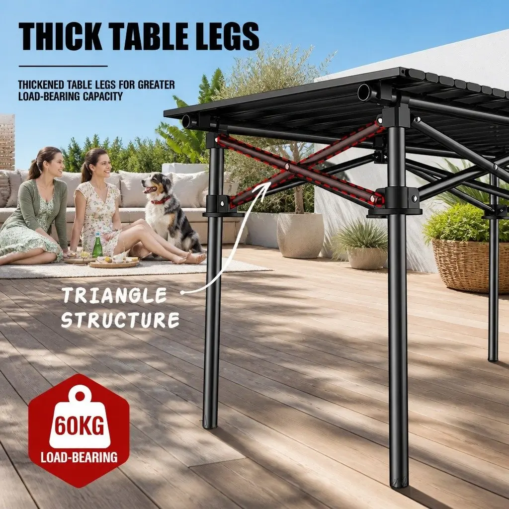 Folding Camping Table Outdoor Picnic Storage Rack Portable Black Design