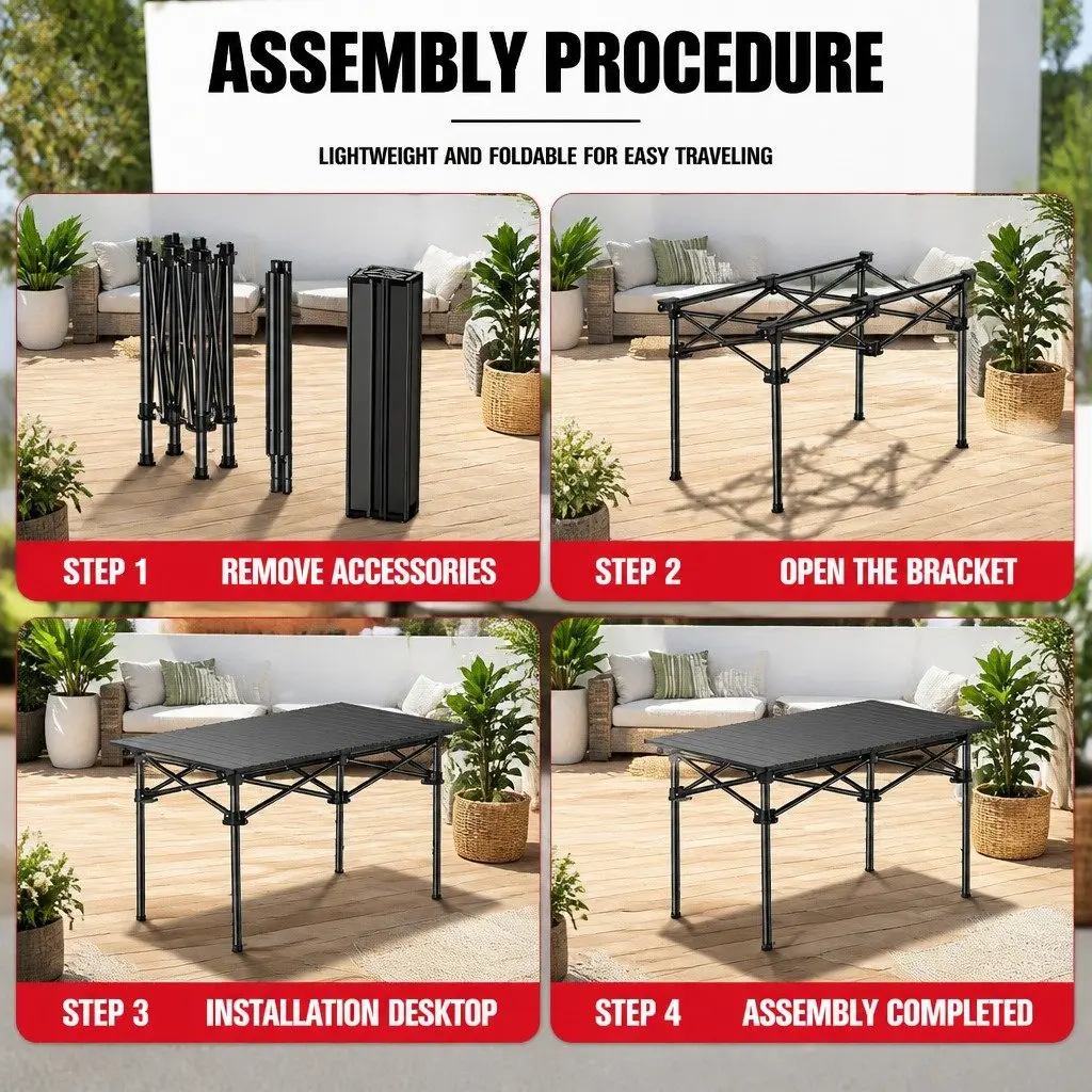 Folding Camping Table Outdoor Picnic Storage Rack Portable Black Design