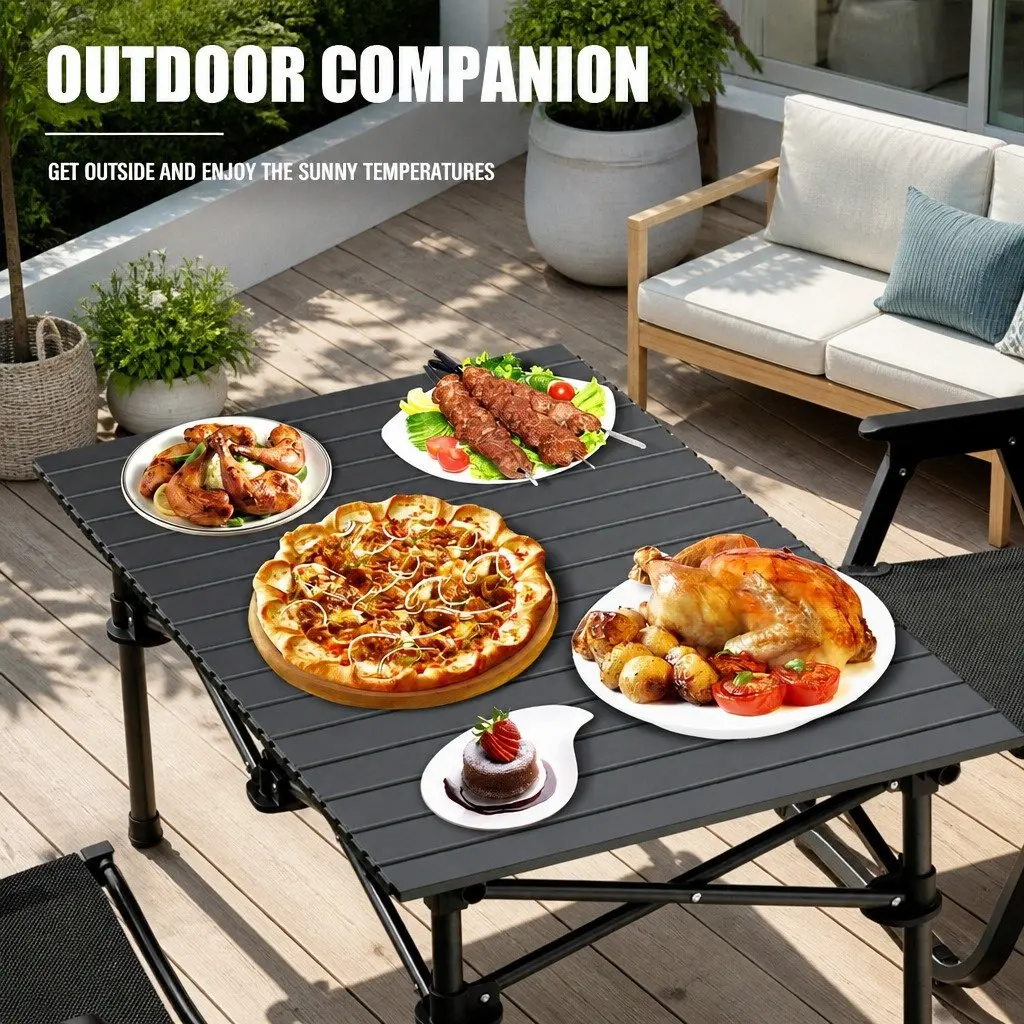 Folding Camping Table Outdoor Picnic Storage Rack Portable Black Design