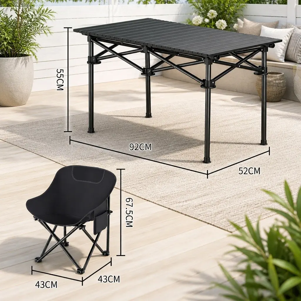 Folding Picnic Table Chairs Set Black Portable Lightweight Easy Set Up 5 Piece