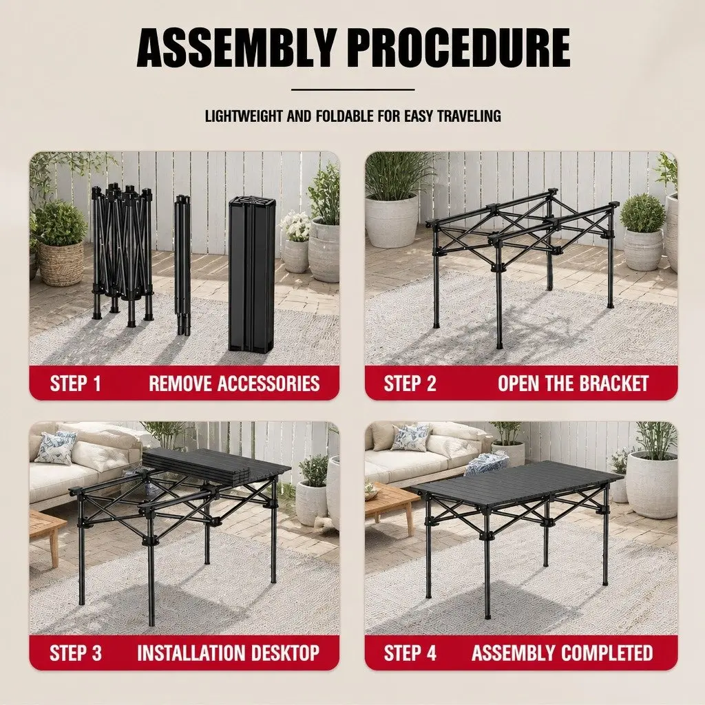 Folding Picnic Table Chairs Set Black Portable Lightweight Easy Set Up 5 Piece