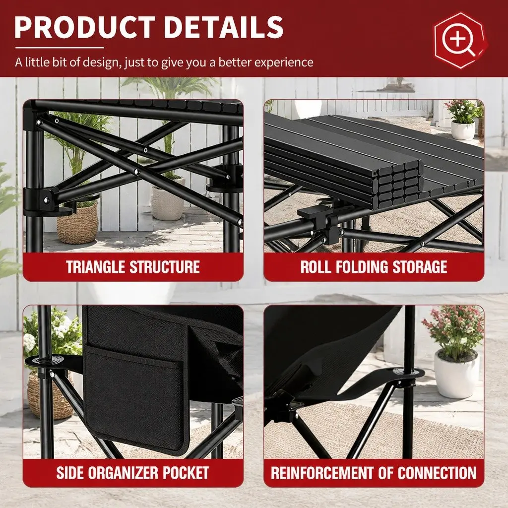 Folding Picnic Table Chairs Set Black Portable Lightweight Easy Set Up 5 Piece
