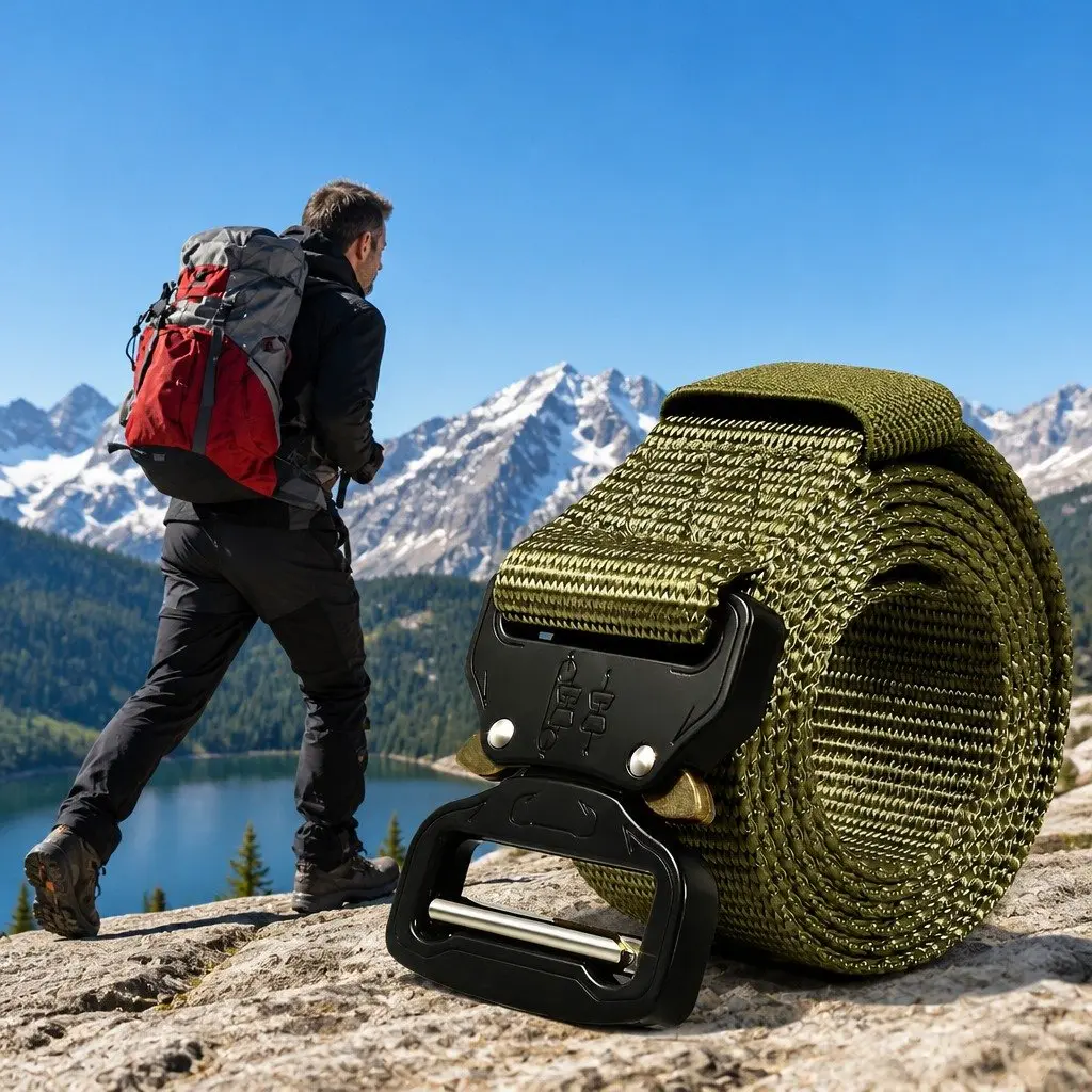 Men's Tactical Outdoor Belt Green 120x3.8cm Heavy-duty Metal Buckle